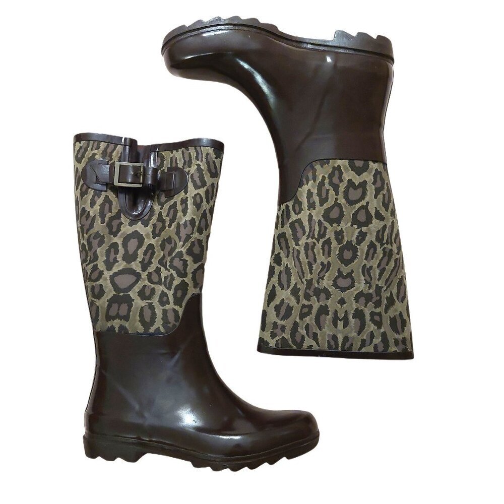 BCBGGeneration Madison Leopard Rubber Rain Boots Retail $395